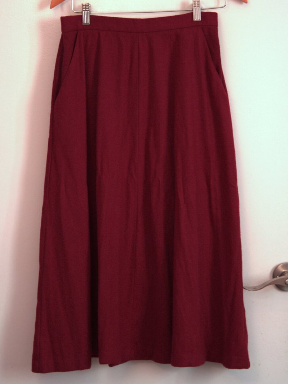 Vintage 100% Wool Red Midi Skirt